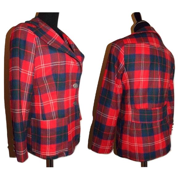 70s RED Plaid Blazer | Tartan Jacket Wide Notched Collar MOD Punk - Picture 5 of 10